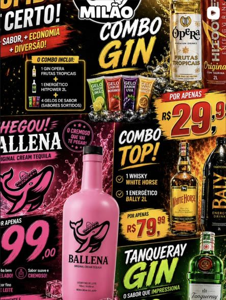 Post: Combo Gin, Ballena, Combo Top e Tanqueray